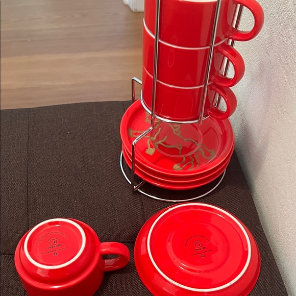 # 0493- Red WHT Art Stacking Mug and Saucer Set. Designed By Julie Lee Nersinger - Picture 3 of 8